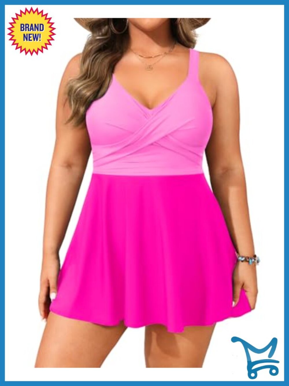 Plus Size Tummy Control Swimdress Two Piece Tankini with Shorts Ruched Flared
